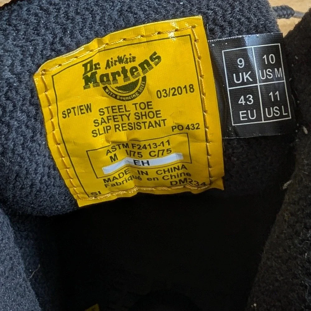 Dr. Martens Industrial Steel Toe Black Leather Work Boots Men's 10